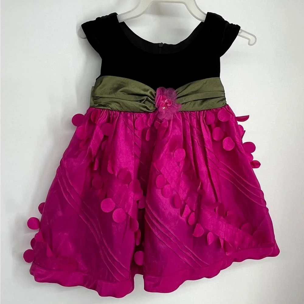 Iris & Ivy Baby Girls 18M Black Velvet Pink‎ Flower Party Dress